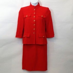 St John Collection Skirt Suit Metallic Red Knit.